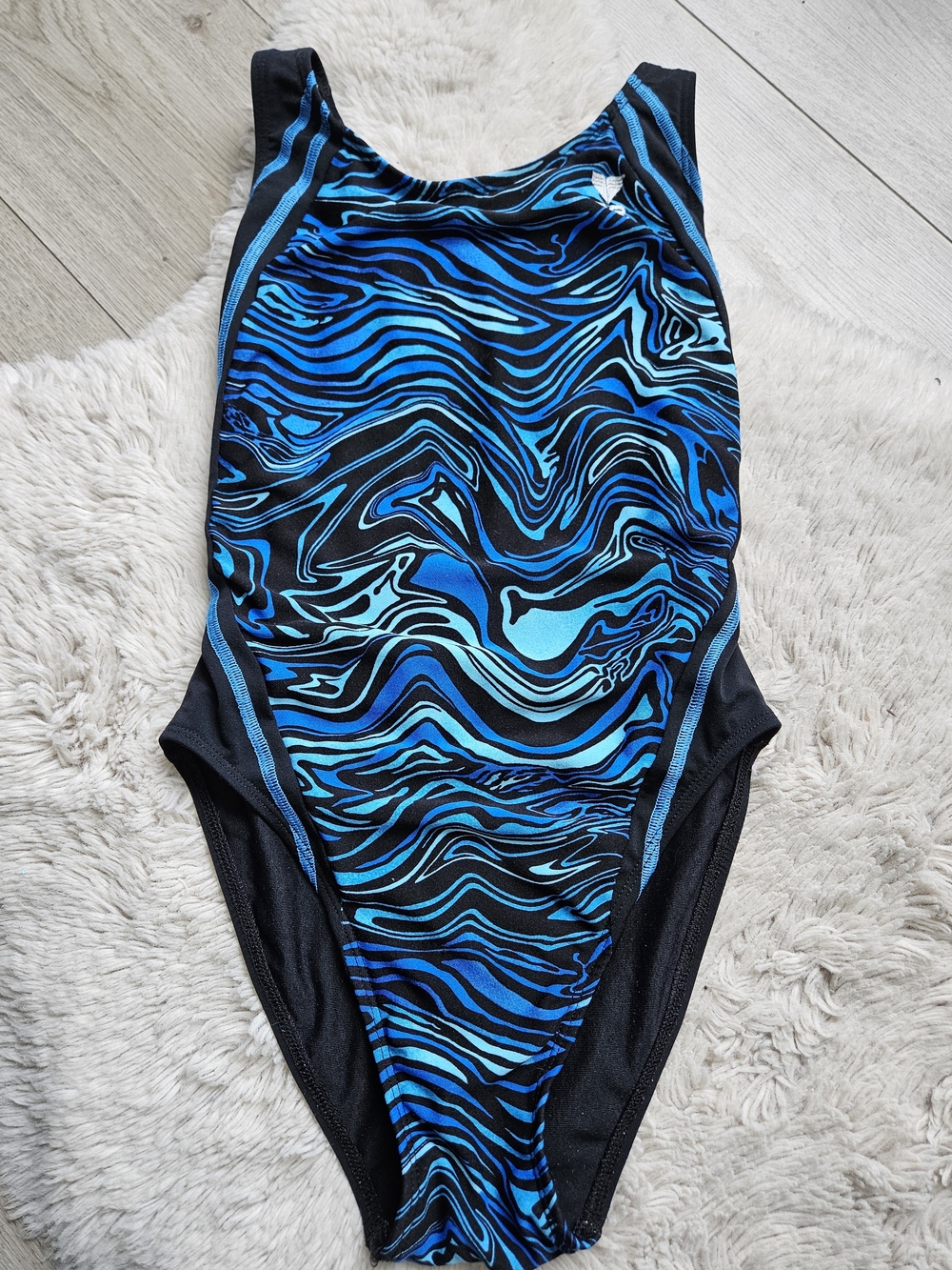 TYR Miramar Cutoutfit One Piece Training Swimsuit - Blue/Black Swirl Print S🔥